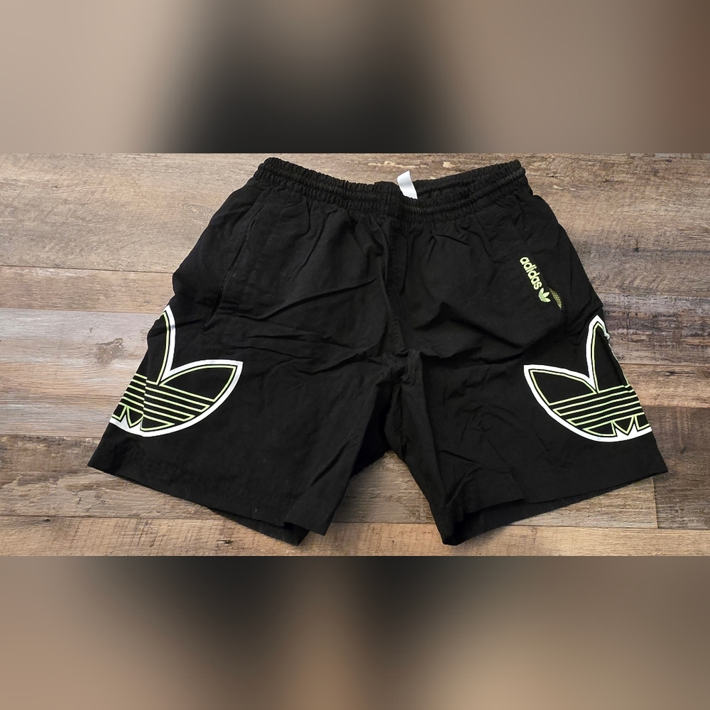 adidas Men's Black Shorts with Neon Green Accents